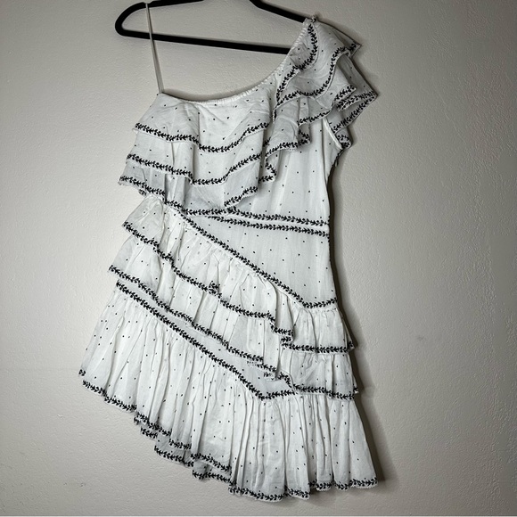 LOVE SAM Black Rose embroidered one shoulder ruffled mini dress M NEW - Picture 5 of 12